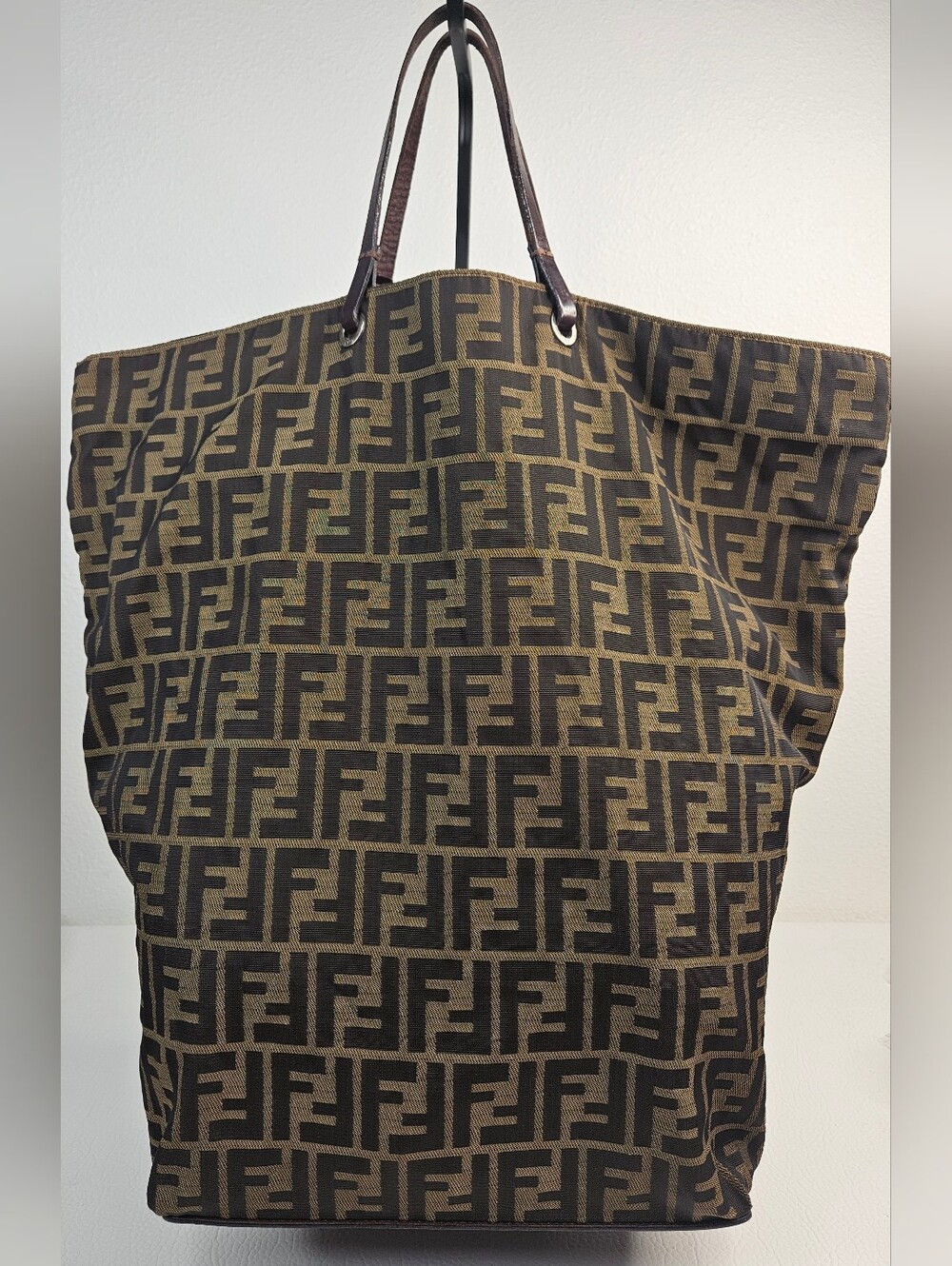 Authentic Vintage Y2K Fendi Zucca FF Monogram Large Shopper Tote Bag Brown Italy